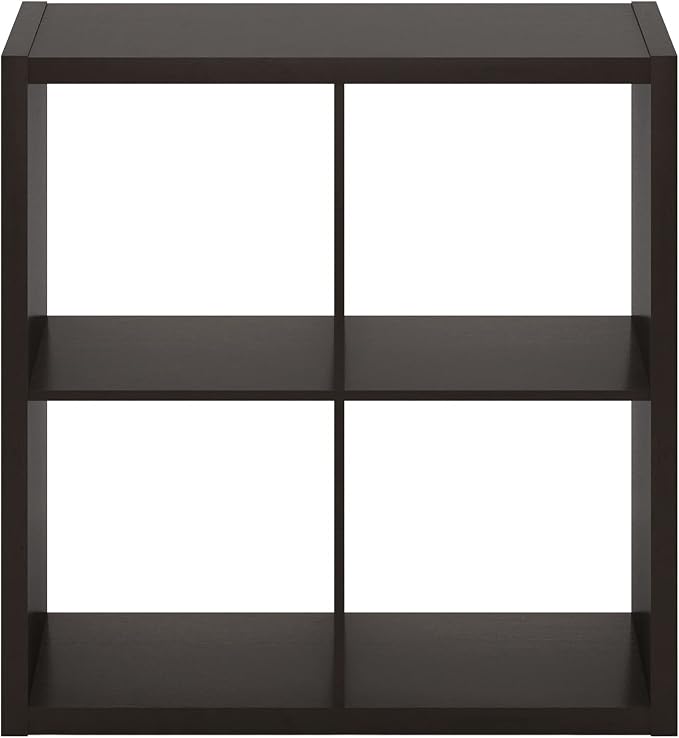Furinno CUBICLE Book Shelf, 4-Cube Bookshelf, Extra Thick Frame Reversible Bookcase with Open Back, 14.6" x 30" x 30", for Living Room, Bedroom, Home Office, Black Dark Oak