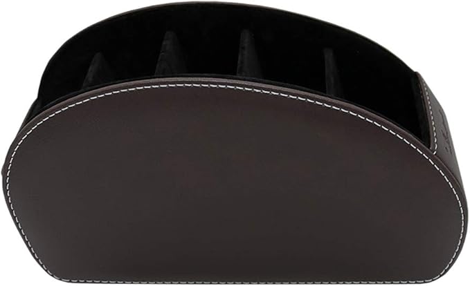 Remote Control Holder Organizer with Metal Bottom Stable Table Desk Leather Control Storage TV Remote Control Organizer with 5 Spacious Compartments (Brown with Metal Bottom)