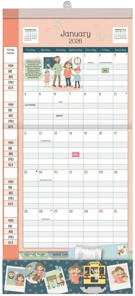 WSBL Mom’s 2026 Plan-It Plus Calendar – 17-Month Organizer (Aug 2025–Dec 2026) with Magnetic Whiteboard, 400+ Reminder Stickers & Family Artwork, 12"× 12"