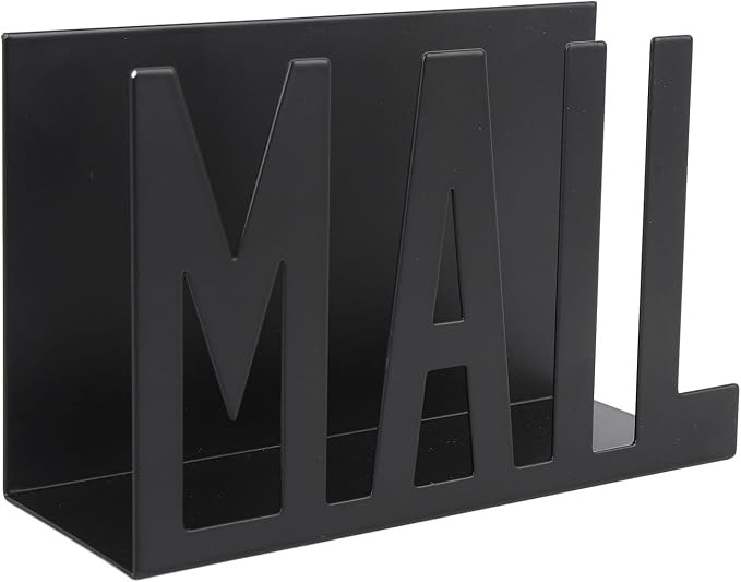 Mail Organizer, Stylish Mail Holder, Iron Letter Holder for Desk with Open Design, Functional Envelope Organizer for Bills, Letters, Papers, 5.91 x 2.17 x 3.74in, Black