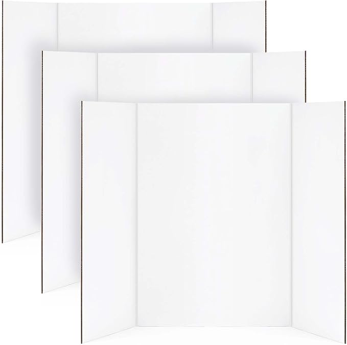 Small Trifold Poster Board, 3 Pack 24" x 16" White Corrugated Project Boards - Science Fair Display posterboard for School Projects, Science Fairs, Event Displays, and Business Presentations