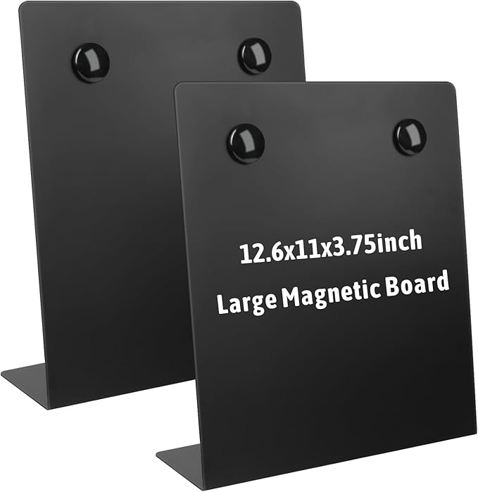 2 PCS Large Magnetic Bulletin Board with Stand, 12.6x11x3.75inch Metal Magnet Display Board, Tabletop Memo Board, Magnetic Display Stand with 4 Magnets for Home School Office (2 PCS, 12.6x11x3.75inch)
