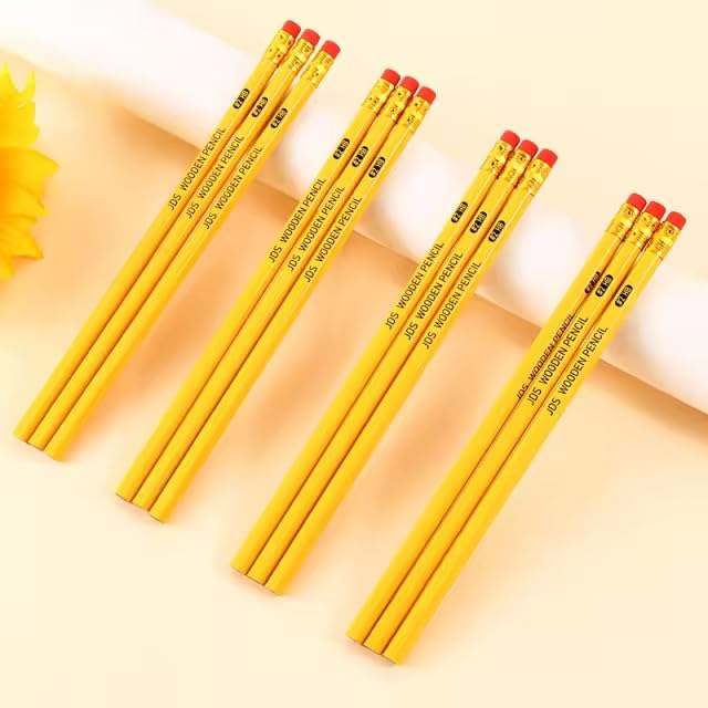 Pencils #2 HB Lead Woodcased Yellow Non Sharpened Hexagonal Shape Best For Schools Offices Teachers And Students Pack Of 12 Extra Strong Pencils With Eraser