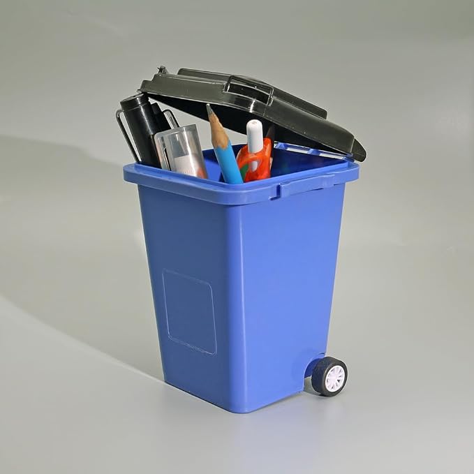 Adorable Cartoons Pencil Holders - Multifunctional Desktop Organizers (Blue Mini Garbage Trash)