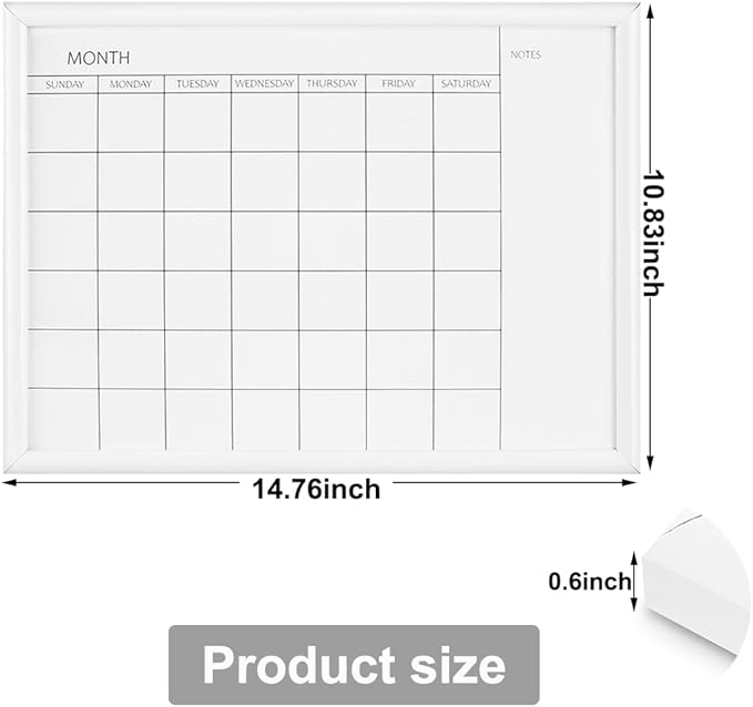 TORASO Dry Erase White Board & Monthly Calendar Board, Magnetic Whiteboard for Wall, Office/School/Home, Hanging Board for Kitchen Grocery List/Drawing/Memo,10.5"x 14.5"(YL-WH-2737-A)