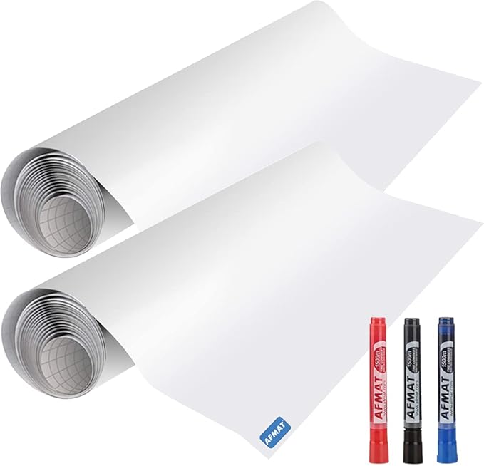 AFMAT White Board Wallpaper, Whiteboard Roll, Stick on White Boards for Wall, 1.5x11ft Peel and Stick Dry Erase Roll, Stain-Proof, Super Sticky Whiteboard Sticker for Wall/Table/Door, 2 Rolls PP06
