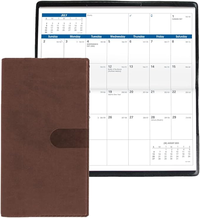 Quo Vadis 2024 Visoplan - Monthly Planner - 12 Months, Jan. to Dec. - 6 3/4 x 3 1/2" - Smooth Faux Suede Texas Chocolate - Pocket Calendar Organizer