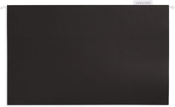 25 Blue Summit Supplies Legal Size Hanging File Folders - Black Hanging File Folders for Filing Cabinet, Durable 11 pt Paper with Plastic Tabs and Inserts, Black Legal Size Hanging Folders