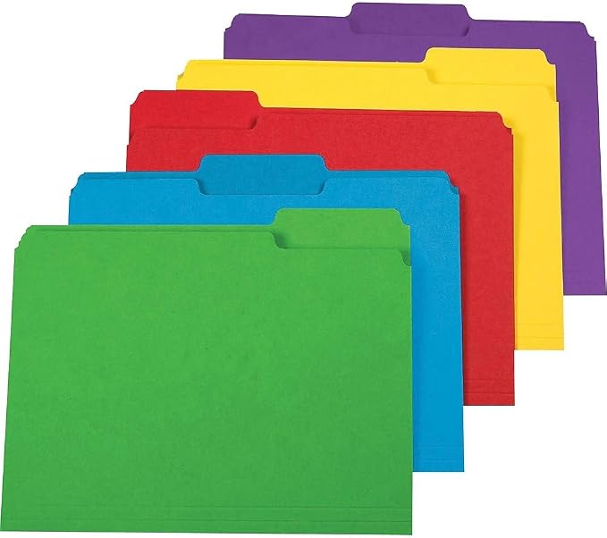 Staples File Folders, Letter Size, 1/3‑Cut Tabs, Assorted Positions, Assorted Colors, 50/Pack