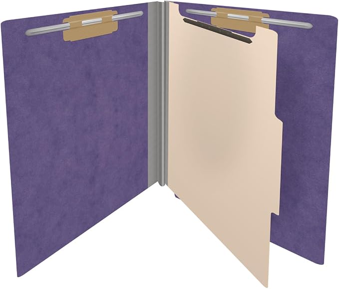 25 Pt. Pressboard Classification Folders, Full Cut End Tab, Letter Size, 1 Divider, Purple (Box of 10)
