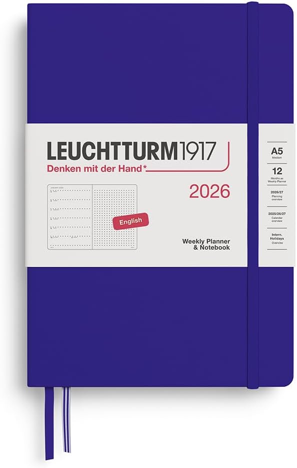 LEUCHTTURM1917 - Weekly Planner & Notebook 2026, Hardcover, Medium (A5), Dotted, Ink (Jan 1 - Dec 31, 2026)