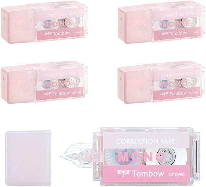 Tombow CT-CM5C80-5P MONO Mono Pocket Correction Tape, Tape Width 0.2 inches (5 mm) x 13.1 ft (4 m), Pink, 5 Pieces