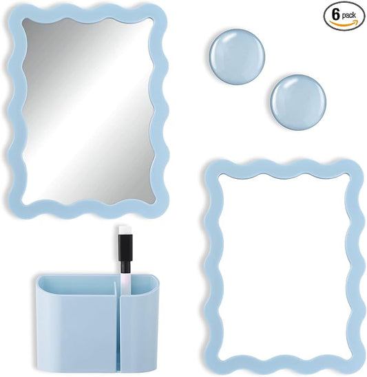 Jingmore Scalloped Magnetic Locker Accessories Kit Blue Back to School Essentials 6 Pieces Includes Whiteboard Mirror and Organizing Supplies Cute Locker Organizer Decoration for School