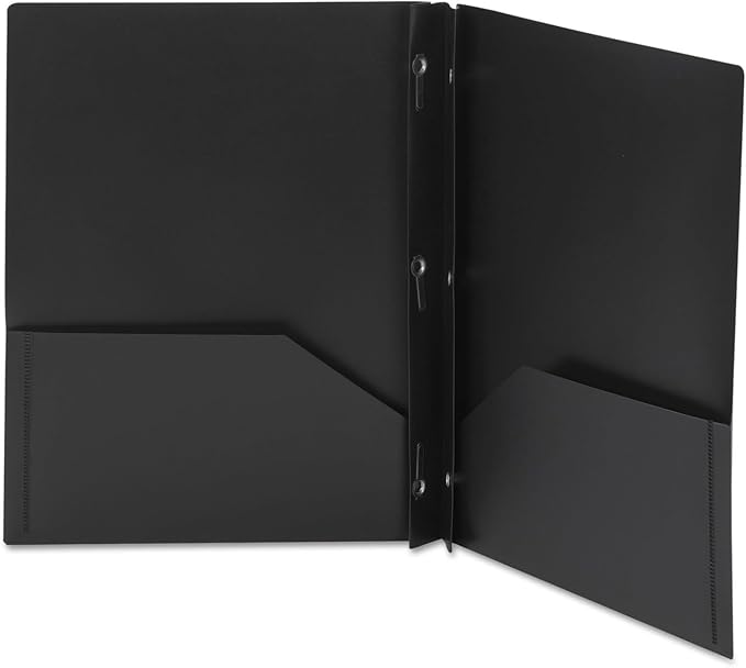 Smead Poly Two-Pocket Folder, Three-Hole Punch Prong Fasteners, Letter Size, Black, 6 per Pack (87725)