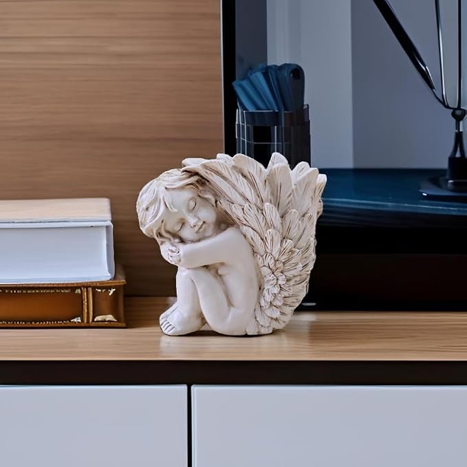Angel Figurine Pen Holder - Cute Desk Organizer & Decorative Pencil Cup, Unique Office Desk Accessories for Women Gift(White Resin)