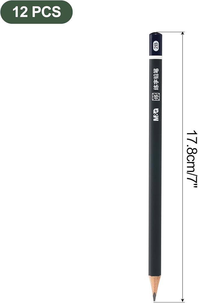 M&G Wooden Hexagonal 2B Pencils, 12 Pack, Grey