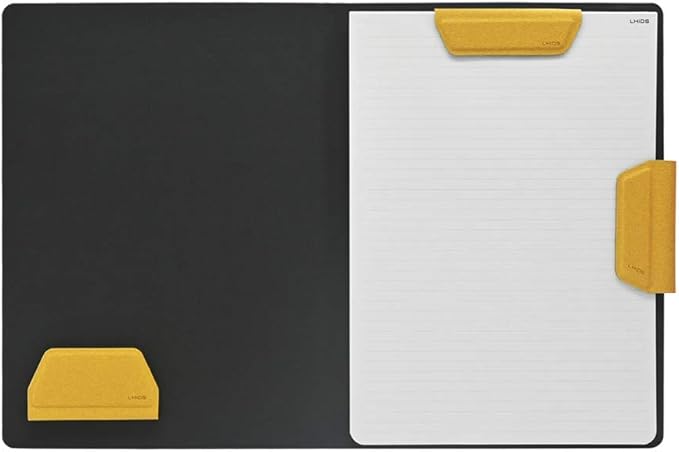 LHiDS Magnetic Business Portfolio Lite Resume Padfolio Organizer with Clipboard, Paper Clip, Writing Pad, Pen/Card Holder, Magnetic Closure for Work, School and More (Yellow, A4/Letter)