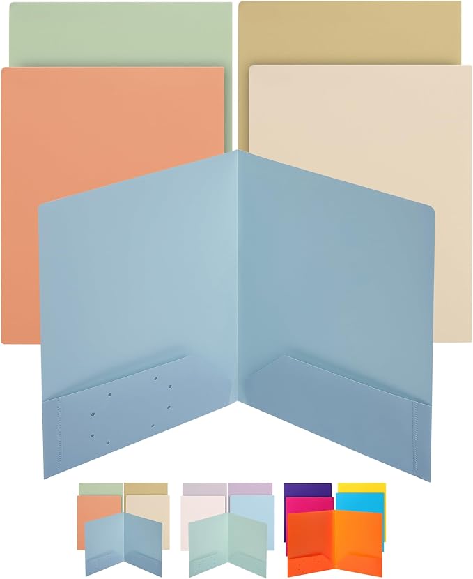 Mr. Pen- Plastic Folders with Pockets, 5 pcs, Aesthetic File Folder with Business Card Slot, 2-Pocket Folder, Back to School, Office, Filing Supplies