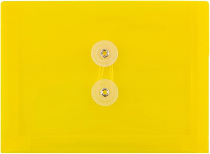JAM PAPER Plastic Envelopes with Button & String Tie Closure - Index Size - 5 1/2 x 7 1/2 - Yellow - 12/Pack
