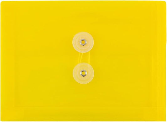 JAM PAPER Plastic Envelopes with Button & String Tie Closure - Index Size - 5 1/2 x 7 1/2 - Yellow - 12/Pack