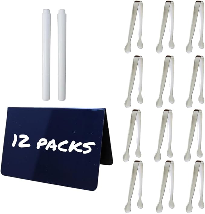Mini Chalkboard Signs for Food, Mini Serving Tongs, 24-Piece Buffet Display Set with Erasable Pens for Wedding, Party, Charcuterie Catering Supplies