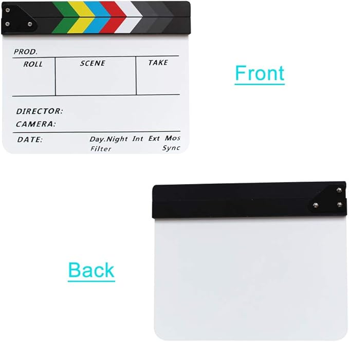 Coolbuy112 Movie Directors Clapboard, Photography Studio Video TV Acrylic Clapper Board Dry Erase Film Slate Cut Action Scene Clapper with a Magnetic Blackboard Eraser and Two Custom Pens