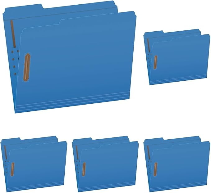 Pendaflex Fastener Folders, 2 Fasteners, Letter Size, Blue, 1/3 Cut Tabs in Left, Right, Center Positions, 50 per Box (22040GW) (Pack of 5)