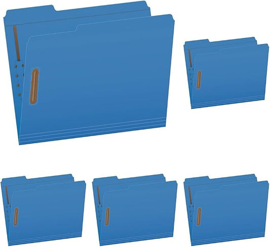 Pendaflex Fastener Folders, 2 Fasteners, Letter Size, Blue, 1/3 Cut Tabs in Left, Right, Center Positions, 50 per Box (22040GW) (Pack of 5)