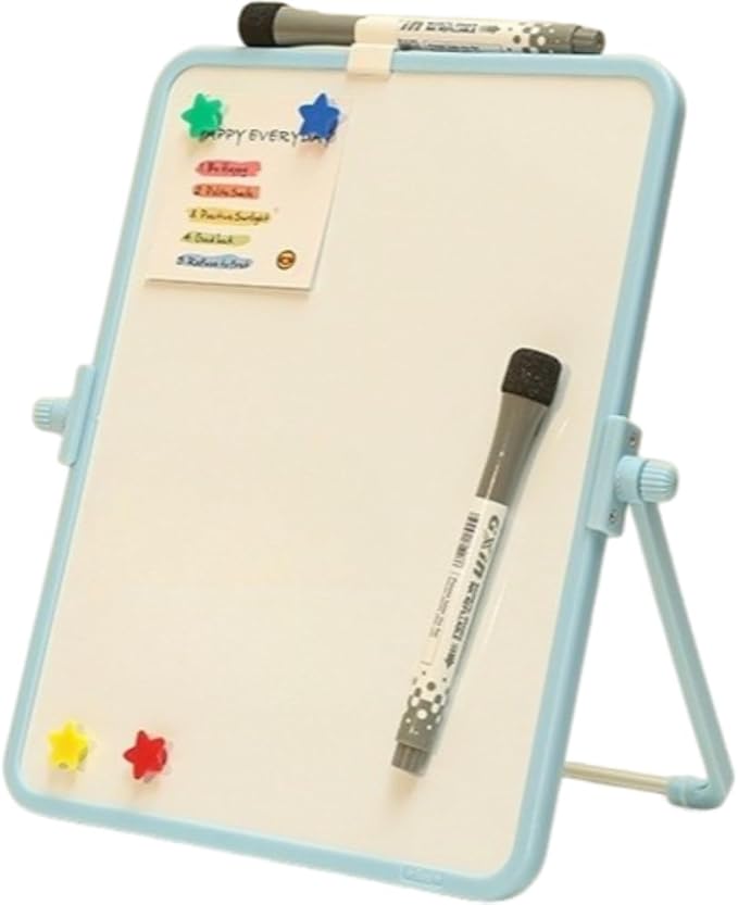 Double-Sided Magnetic Whiteboard - 17×21.3cm (6.7×8.4in) with Stand | Includes 2 Dry Erase Markers & 4 Magnets | Portable Desktop Board for Office Home School (Blue)