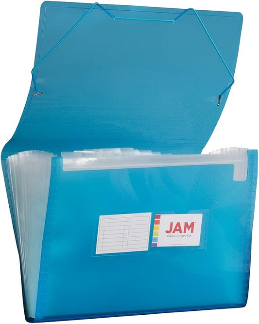 JAM PAPER Accordion Folders - 13 Pocket Plastic Expanding File - Legal Size - 10 x 15 - Blue - Sold Individually