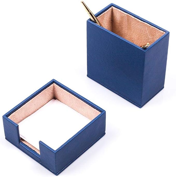 MOOGCO Leather Document Tray - Pen Holder - Note Paper Holder -3 Accessories-Desk Organizer - Office Desk Accessories - Desktop Storage - 3 PCS (BLUE)