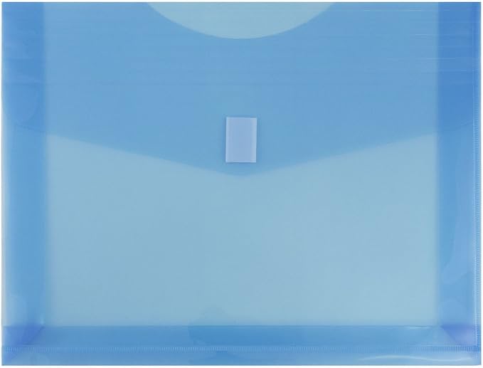 JAM Paper Plastic Envelopes with Hook & Loop Closure - 2" Expansion - Letter Booklet - 9 3/4" x 13" - Blue - 12/Pack