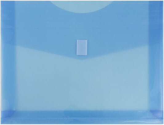 JAM Paper Plastic Envelopes with Hook & Loop Closure - 2" Expansion - Letter Booklet - 9 3/4" x 13" - Blue - 12/Pack