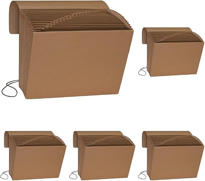 Smead Expanding File with Flap and Cord Closure, 21 Pockets, Alphabetic (A-Z), Letter Size, Kraft (70121) (Pack of 5)