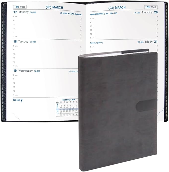 Quo Vadis 2026 Sapa X - Weekly Planner - 12 Months, Jan. to Dec. - 3 1/2 x 5 1/4" - Smooth Faux Suede Texas Charcoal Black Covers - Productivity Time Management Organizer