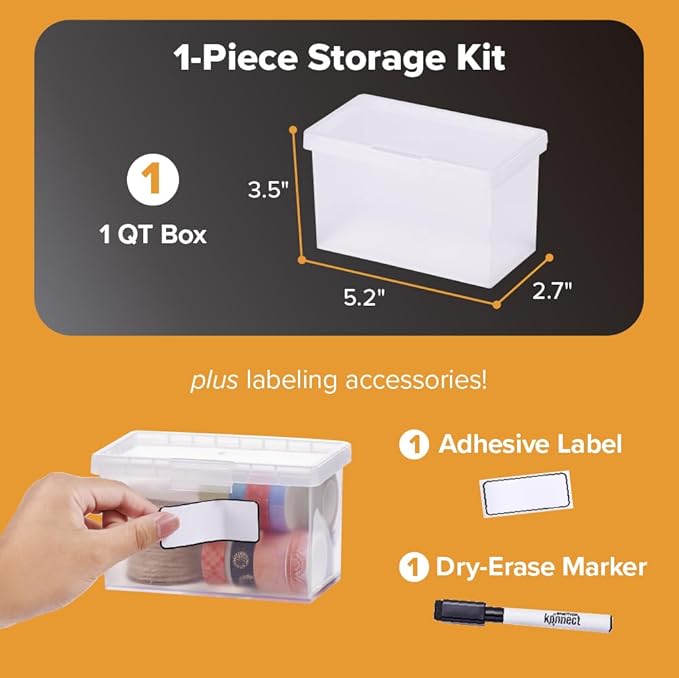 Bostitch Konnect Storage Containers with Lids, Office Organizer, Clear Plastic Box, Stackable for Index Cards, Labels, 1 Qt