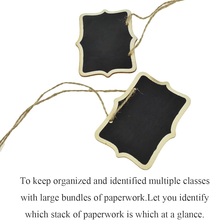 Hahiyo 3.15 x 2.36 Inch Double Sided Chalkboards with Hanging String Help Marking Easy Writing Quick Attach Wood Double-Sided Rectangle Blackboard 15 PCS for Message Signs Food Labels Wedding Party