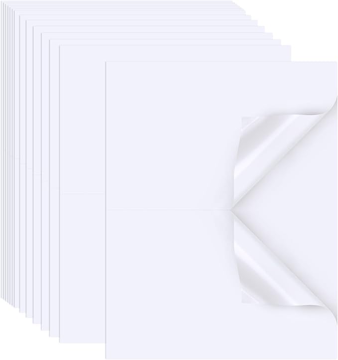 Printable Sticker Paper for Inkjet Printer, 40 Sheets 5.5x8.5 Matte Sticker Printer Paper Full Sheet Labels, 2 Per Page Sticker Paper for Laser/Inkjet Printers, Letter Size