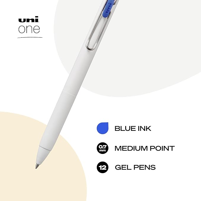 uniball one Retractable Gel Pens, Medium Point (0.7mm), Blue Ink, 12 Pack