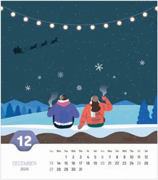 2026 Desk Calendar & Monthly Planner, Warm Illustration Art, Happy Friends Planner, Vertical Cute Decor, Stand-Up Flip Tent, 14 Sheets, 5.9"x 7.9"