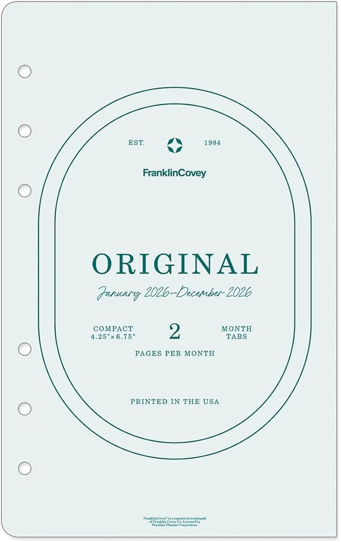 FranklinCovey - Original Two Page Monthly Calendar Tabs for Ring-Bound FranklinCovey Planners (Compact, Jan 2026 - Dec 2026)