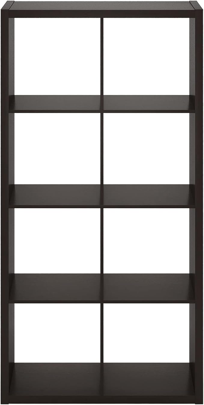 Furinno CUBICLE Book Shelf, 8-Cube Bookshelf, Extra Thick Frame Horizontally & Vertically Reversible Bookcase with Open Back, 14.6" x 30" x 58", for Living Room, Bedroom, Home Office, Black Dark Oak