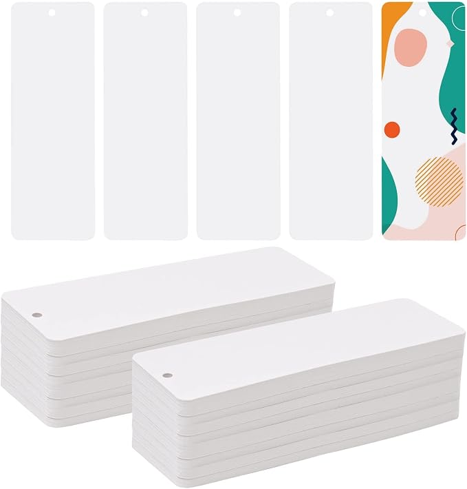 150 Pack DIY Craft White Bookmarks Blank Cardstock Bookmarks for String or Tassel,DIY Projects and Gifts Tags,5.5 x 2 Inches