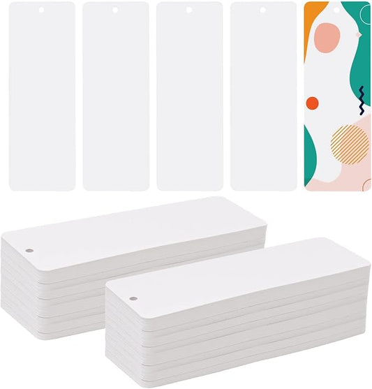 150 Pack DIY Craft White Bookmarks Blank Cardstock Bookmarks for String or Tassel,DIY Projects and Gifts Tags,5.5 x 2 Inches