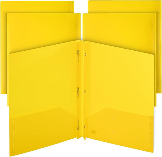 Mr. Pen- Plastic Folders with Pockets and Prongs, 5 Pack, Yellow, Pocket Folders, Folders with Prongs, File Folders with Fasteners, 2 Pocket Folder, Folder with Pockets
