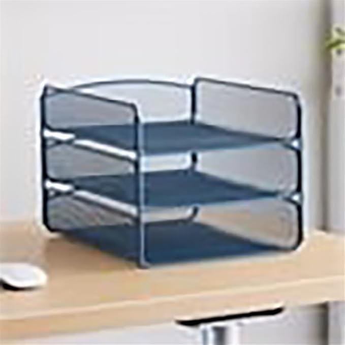 Scranton & Co 3-Tray Steel Mesh Desk Organizer, Blue Powder Coat Finish, 8" H x 9.25" W x 11.75" D, Letter-Size Paper Holder, Durable Office Supply Organizer for File Storage
