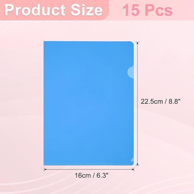 PATIKIL A5 Plastic Folders, 15 Pack Clear Folders L Type Project Pockets Paper Document Jacket Sleeves L Shaped Transparent for Documents Plastic Office File, 6.3x8.8in, Dark Blue