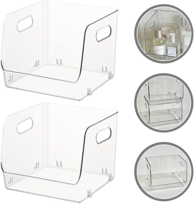 Storage Bins 2pcs Acrylic Desk Organizer Clear Office Desktop Accessories Stationery Pen Organizer for Desk Home Art Stationery Office Supplies Stackable Storage Bins