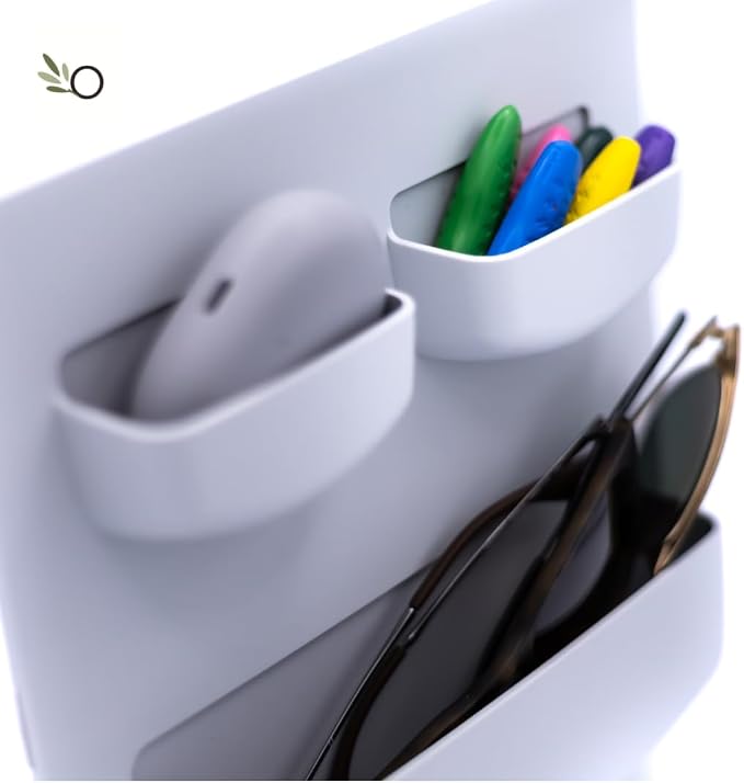 Modern Grey Wall Desk Organizer - 2 Parts, 6 Organizer Pockets, and Adhesive Holder Shelves for Easy Storage of Small Things at Home or Office. Wall Organizer Easy to Install in Ligth Grey to Decor