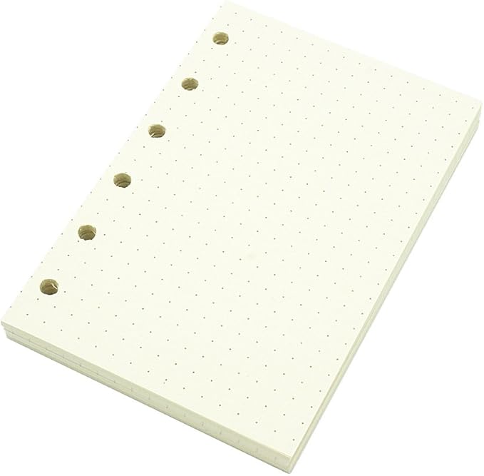 6 Holes Binder Planner Refill with 4 Basic Designs, A7 Notebook Refill, 100gsm, Dot, Grid, Line, Blank Paper,4.84 x 3.23'', 80 sheets/160 Pages, Harphia